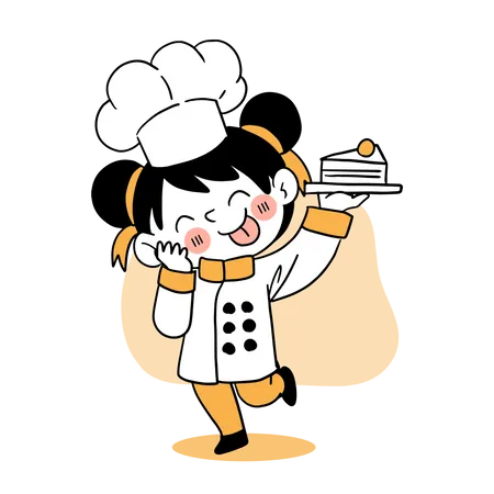 Feliz Sonrisa Nina Chef Concepto De Cocina Infantil Doodle Ilustracion Vectorial Dibujada A Mano Ilustración