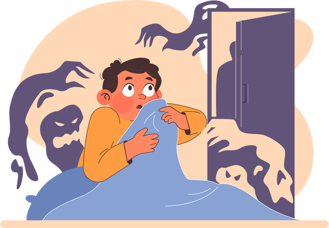 Niño asustado por el fantasma  Ilustración