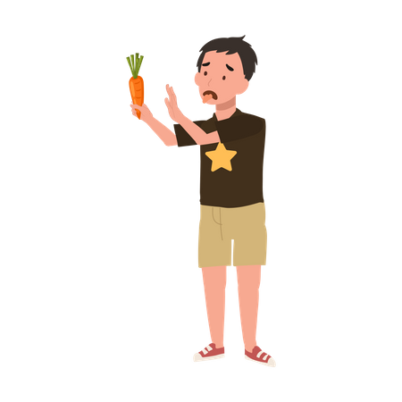 El niño odia la zanahoria.  Ilustración