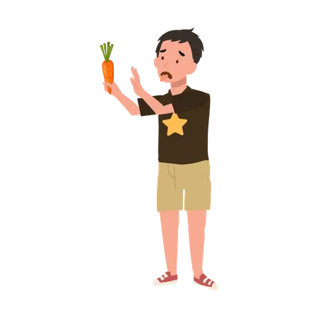El niño odia la zanahoria.  Ilustración