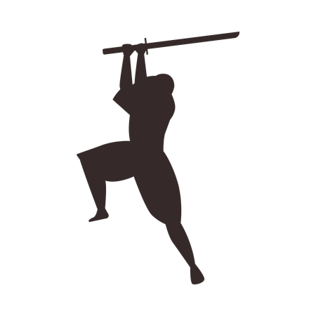 Ninja character swinging a katana to strike  Illustration