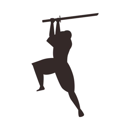 Ninja character swinging a katana to strike  Illustration