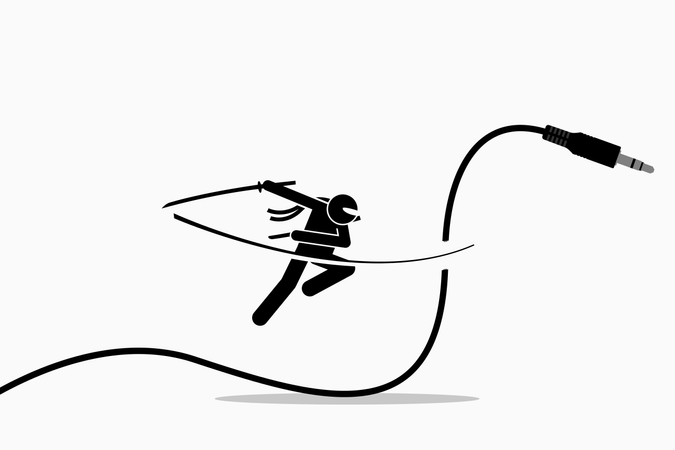 Ninja corta el cable de audio  Ilustración