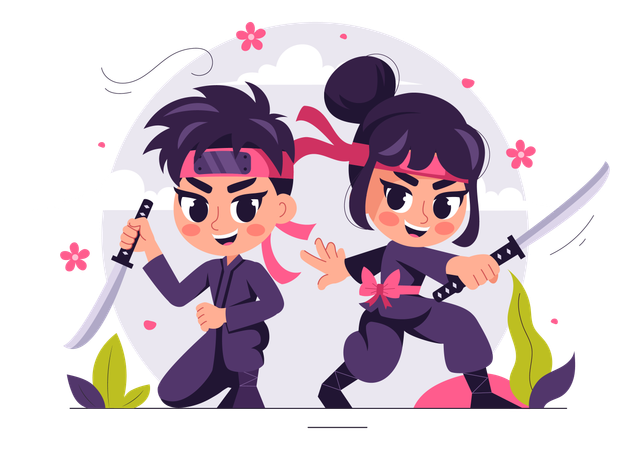 Ninja couple posing  Illustration