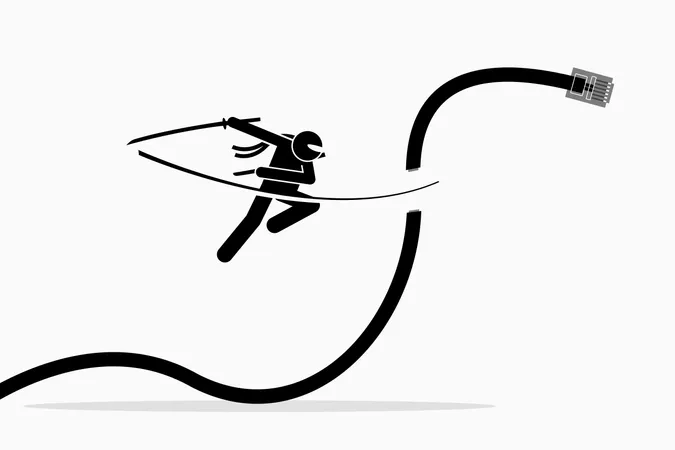 Ninja cuts telephone cable  Illustration