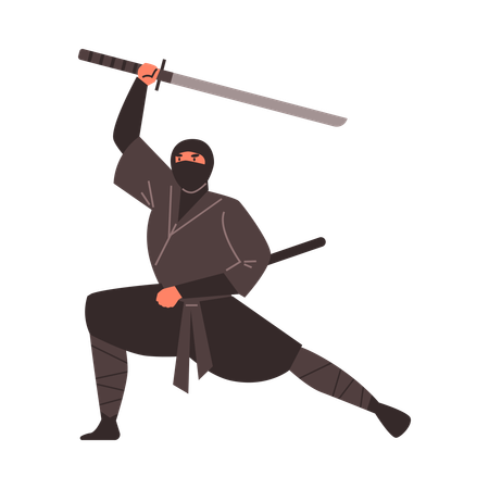 Ninja em movimento com uma arma  Ilustração