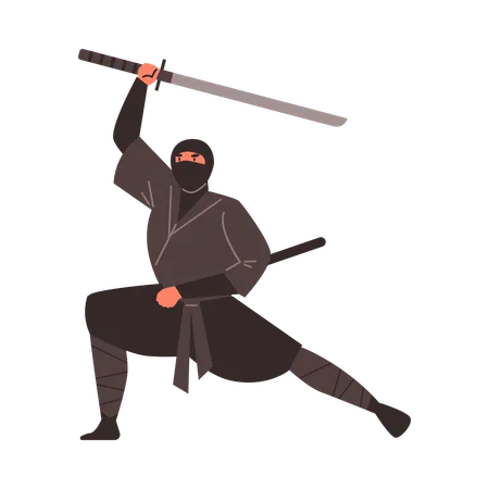 Ninja em movimento com uma arma  Ilustração