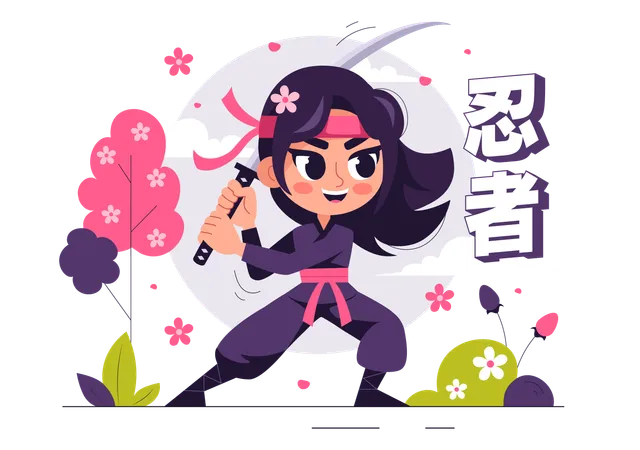 Ninja feminina fofa  Ilustração