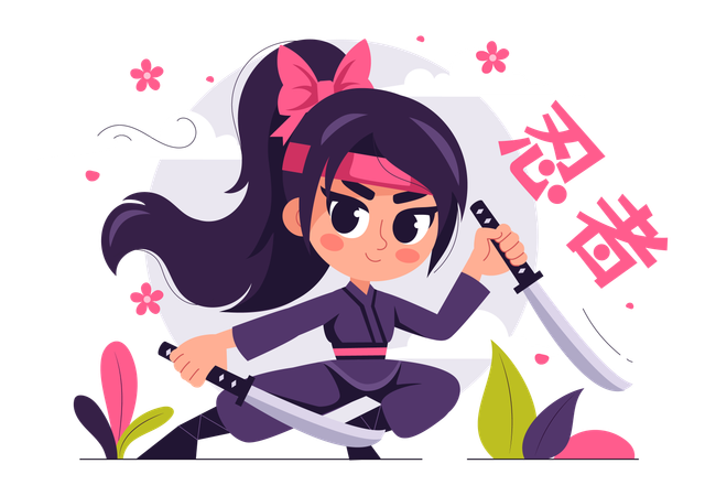 Ninja feminina com katana  Ilustração