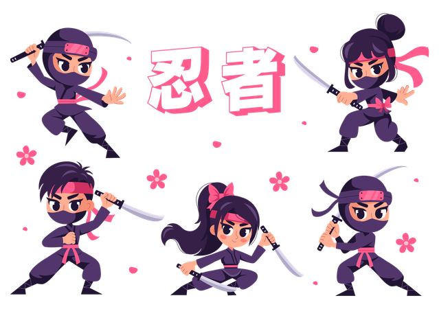 Ninja group with katana  Illustration