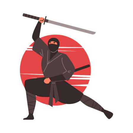 Ninja in max swinging a katana  Illustration