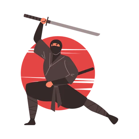 Ninja in max swinging a katana  Illustration