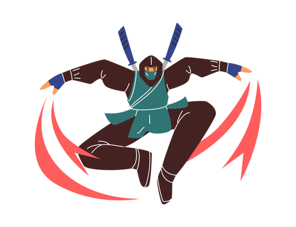 Guerrier Ninja avec attaque sautante à l'épée  Illustration