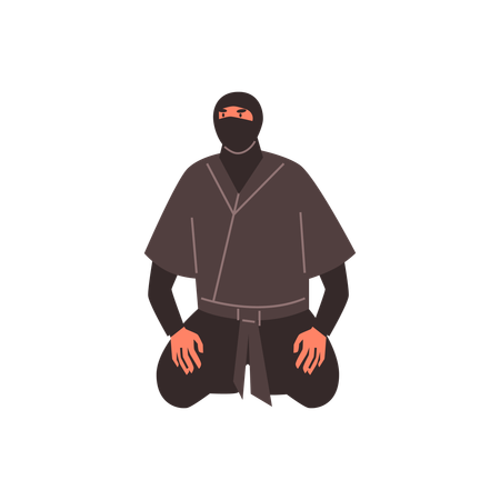 Ninja man warrior sitting on his knees  Illustration