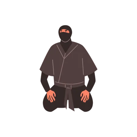 Ninja man warrior sitting on his knees  Illustration