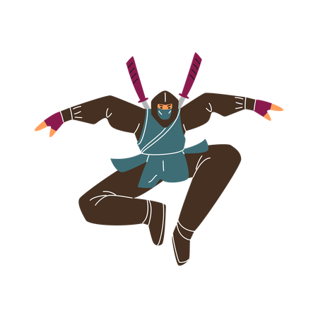 Ninja man warrior with sword jumping attack  Illustration