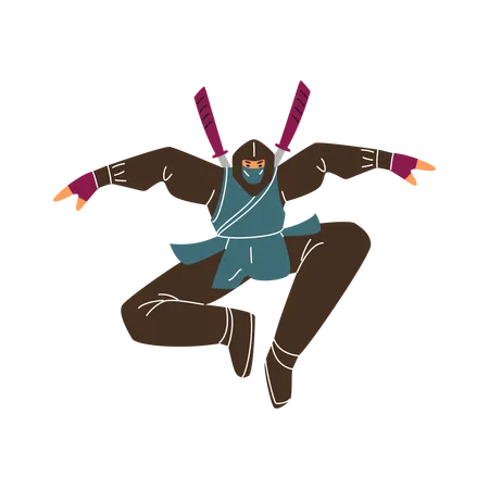 Ninja man warrior with sword jumping attack  Illustration