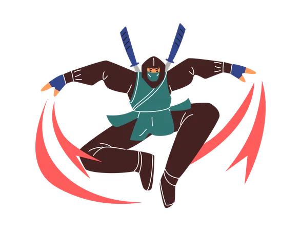 Ninja man warrior with sword jumping attack  Illustration