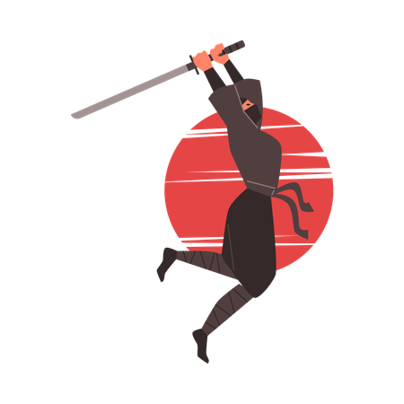 Ninja man warrior with sword jumping attack  Illustration