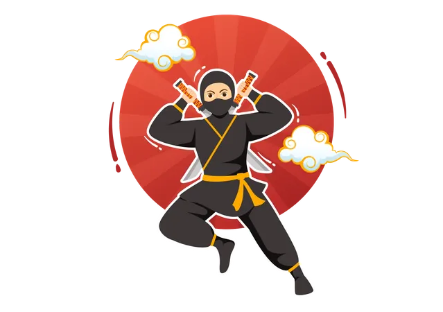 Ilustracion Vectorial De Ninjutsu Con El Personaje Ninja Shinobi De Japon En Estilo Plano De Dibujos Animados Plantillas De Fondo De Pagina De Destino Dibujadas A Mano Ilustración