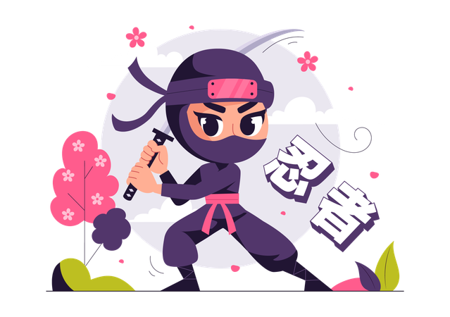 Ninja Shinobi com espada  Ilustração