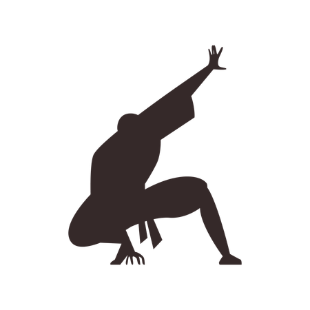 Ninja-Silhouette in statischer Pose nach dem Sprung  Illustration