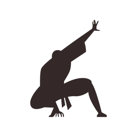 Ninja-Silhouette in statischer Pose nach dem Sprung  Illustration