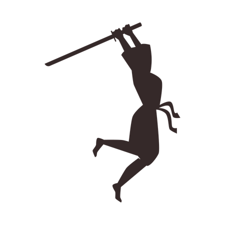 Ninja swinging a bamboo stick to strike  Illustration