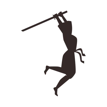 Ninja swinging a bamboo stick to strike  Illustration