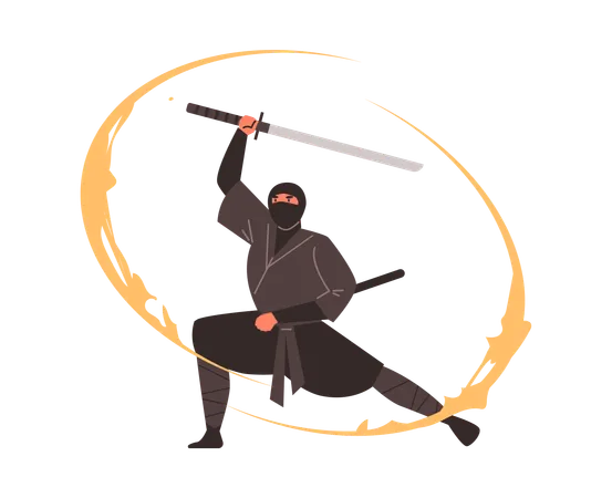 Ninja tradicional em dinâmica  Ilustração