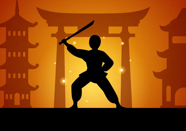 Ninja Warrior With Sword Illustration