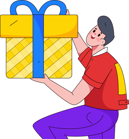 Niño abriendo caja de regalo  Ilustración