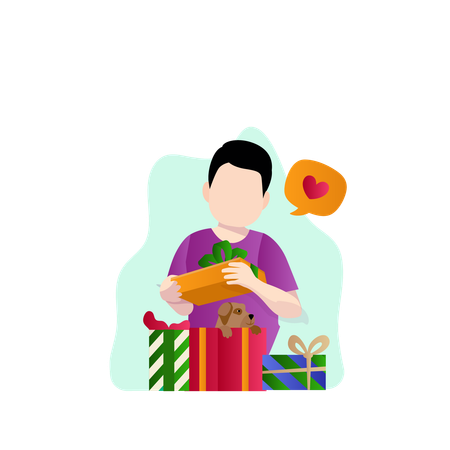 Niño abriendo regalo de Navidad  Ilustración