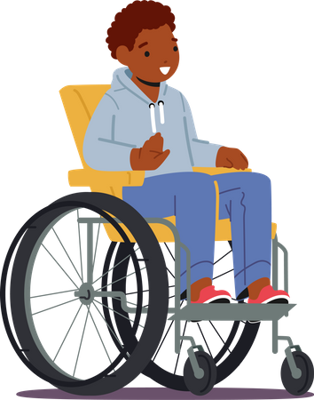 Niño africano discapacitado sentado en silla de ruedas  Ilustración
