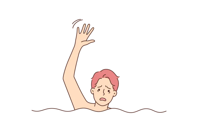 Niño ahogándose en el agua  Ilustración