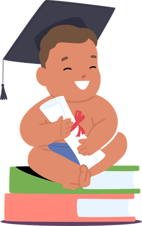 Niño alegre con birrete de graduación  Ilustración