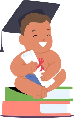 Niño alegre con birrete de graduación  Ilustración