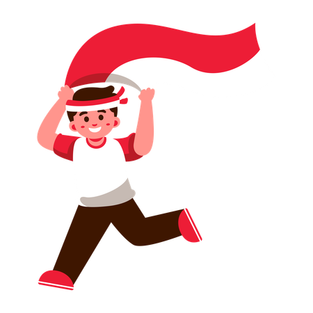 Niño alegre de Indonesia con bandera de Indonesia  Ilustración