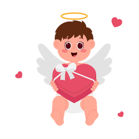 Niño ángel con caja de regalo  Ilustración