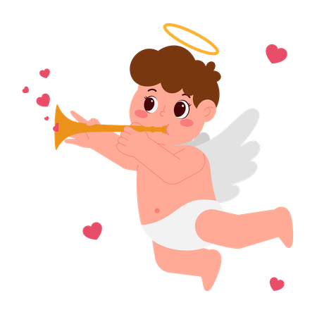 Niño ángel con trompeta  Ilustración