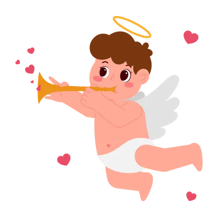 Niño ángel con trompeta  Ilustración