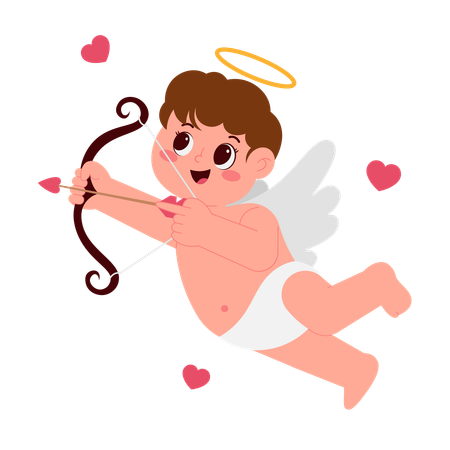 Niño ángel sosteniendo arco flecha  Ilustración