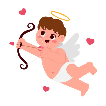 Niño ángel sosteniendo arco flecha  Ilustración