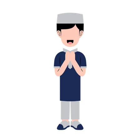 Niño árabe con gesto de saludo Eid  Ilustración