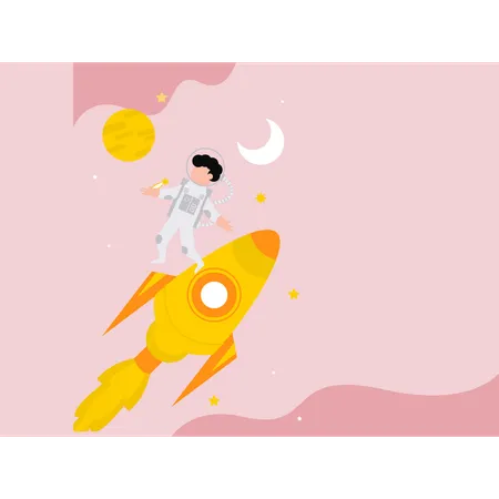 Niño astronauta cayendo desde un cohete espacial  Ilustración