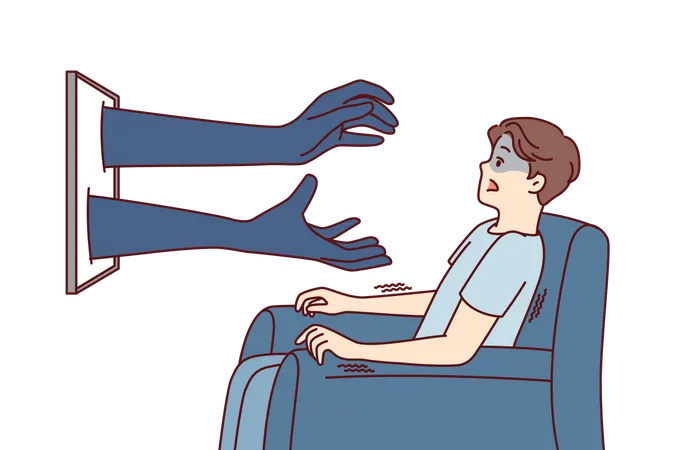 Niño asustado mientras ve una película de terror  Ilustración