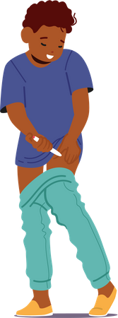 Un niño se autoadministra una inyección de insulina en la cadera  Ilustración
