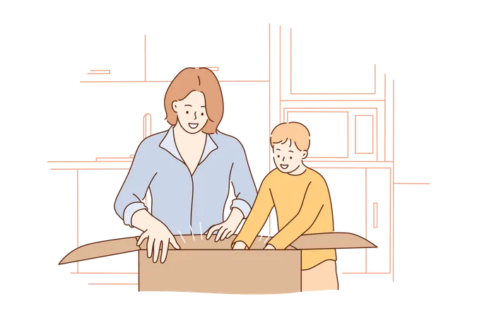Niño ayudando a su madre  Ilustración