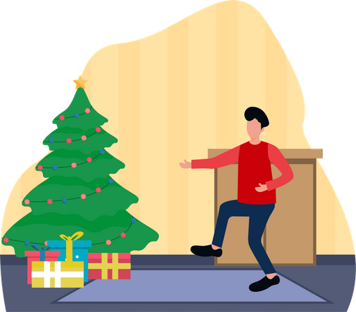 Niño bailando en Navidad  Ilustración