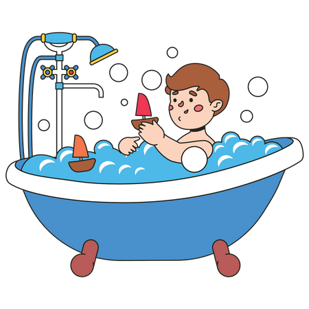 Niño bañándose en la bañera  Ilustración